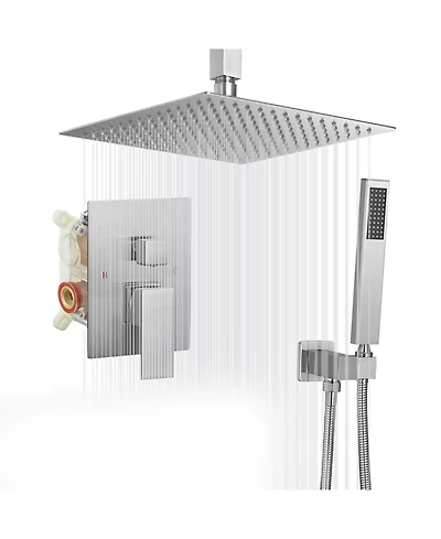 Greenspring Single-Handle 2-Spray Square High Pressure Shower Faucet with 16" Ceiling Head Chrome (Valve Included)