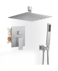 Greenspring Single-Handle 2-Spray Square High Pressure Shower Faucet with 16" Ceiling Head Chrome (Valve Included)