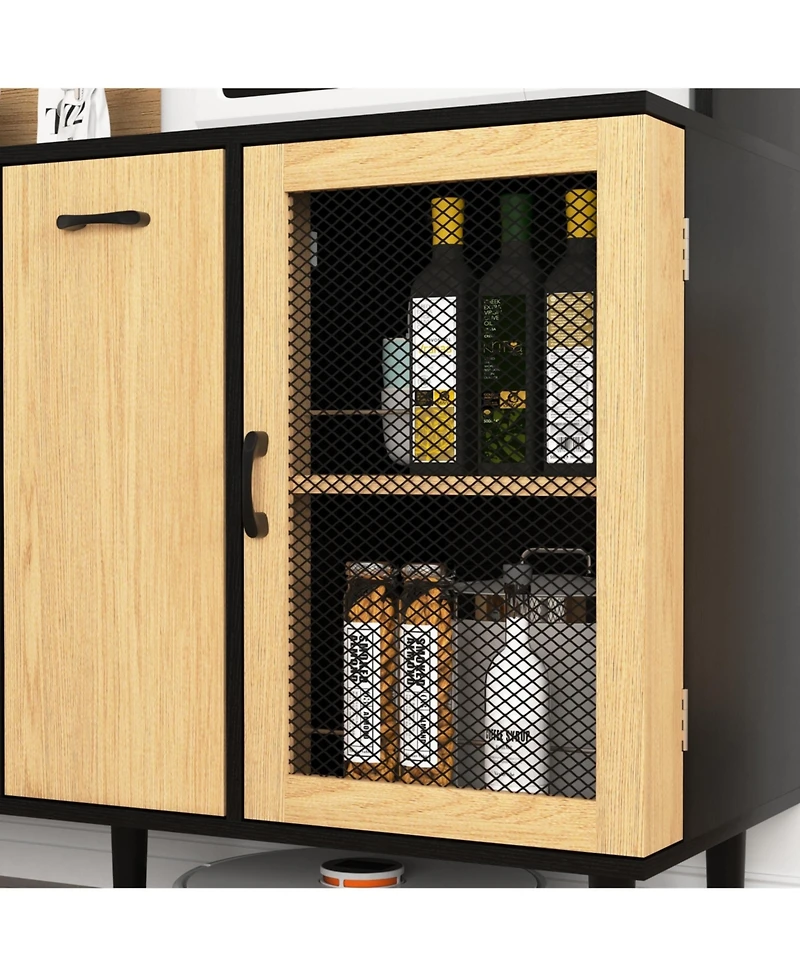 Casainc Buffet Sideboard Cabinet with Storage Door, Power Outlet and Wine Rack