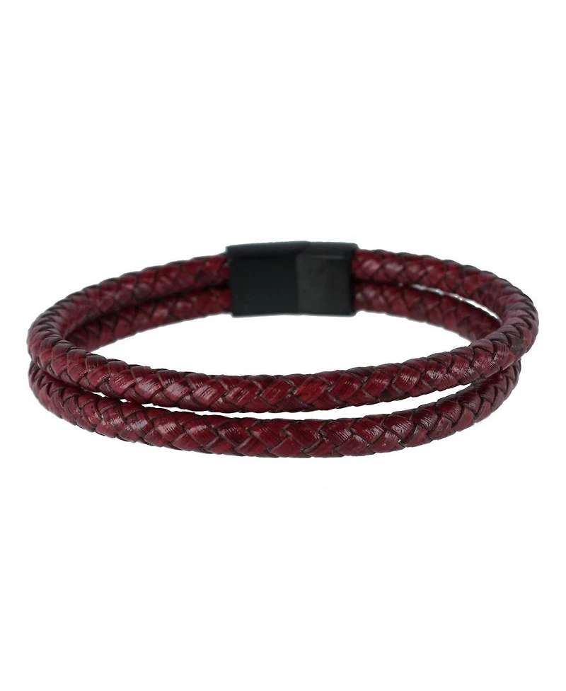 Trafalgar Caleb's Crimson Braided Leather Secure Clasp Bracelet