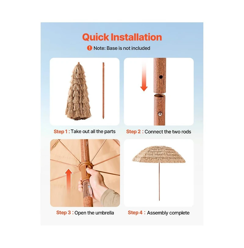 Slickblue Outdoor Tiki Thatched Umbrella for Patio, Pool, and Garden Shade