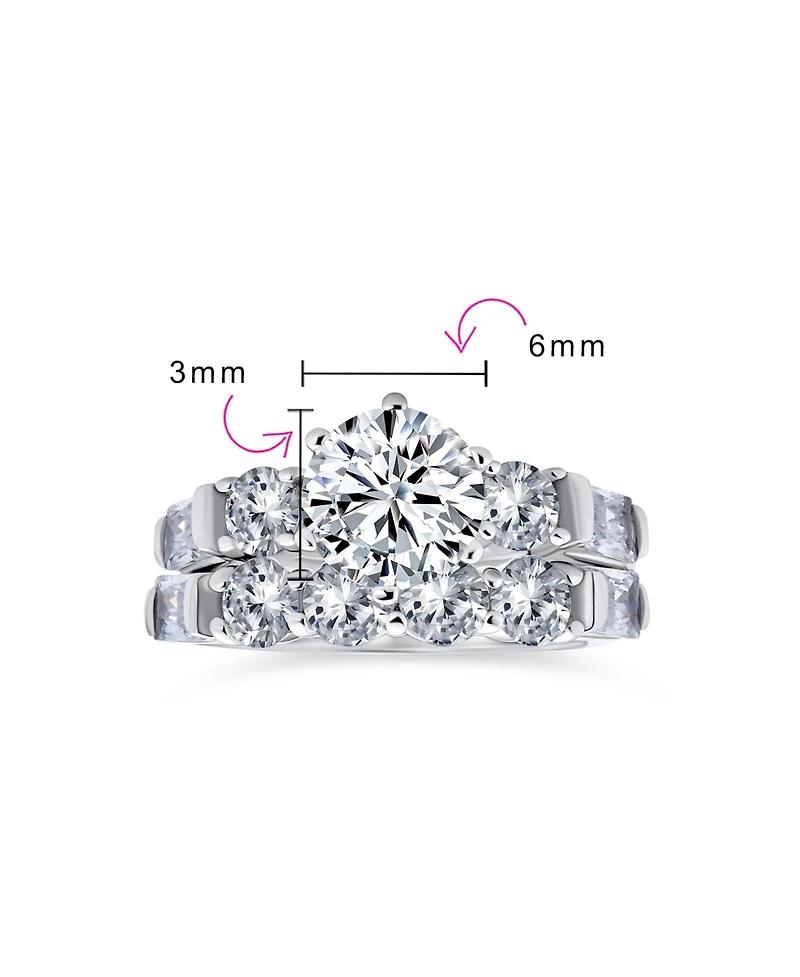 Bling Jewelry Sterling Silver 2CT Round Cz Solitaire Ring Set with Baguette Side Stones – 6-Prong Design