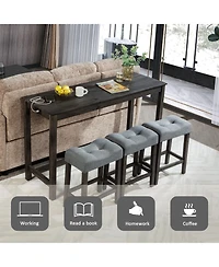 Casainc 4 Piece Bar Table Set with Power Outlet and 3 Padded Stools for Dining or Living Room