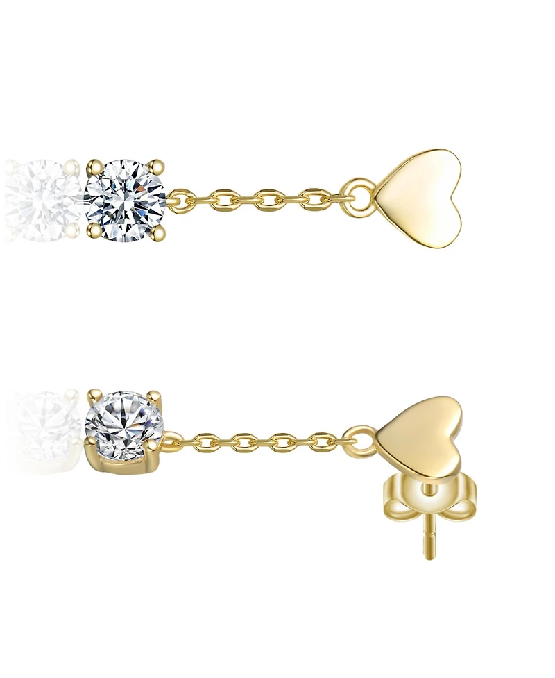 Rachel Glauber 14K Gold Plated with Clear Cubic Zirconia Heart Design Drop Earrings