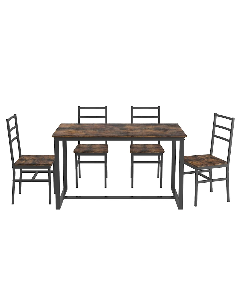 Casainc 5 Piece Industrial Style Dining Table and Chair Set with Backrest