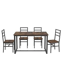 Casainc 5 Piece Industrial Style Dining Table and Chair Set with Backrest