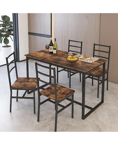 Casainc 5 Piece Industrial Style Dining Table and Chair Set with Backrest