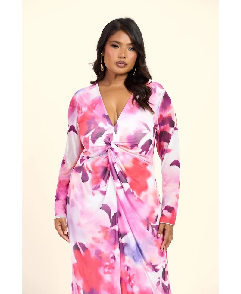 Fashion-szn Curve Women's Floral Twist Front Midi Dress