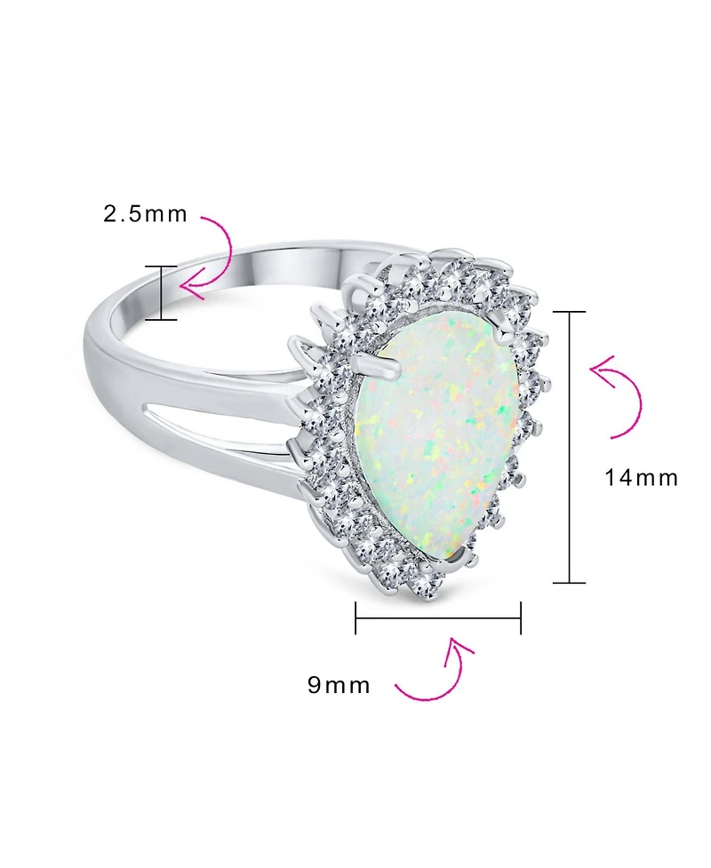 Bling Jewelry Created White Opal 10CT Halo Pear Shape Cocktail Statement Ring with Cathedral Setting Sterling Silver
