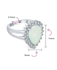 Bling Jewelry Created White Opal 10CT Halo Pear Shape Cocktail Statement Ring with Cathedral Setting Sterling Silver