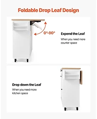 Kitchen Island Cart with Rolling Storage Cabinet Table Drawer and Drop Leaf
