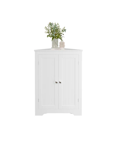 Casainc Corner Floor Cabinet with 2 Doors and Adjustable Shelves for Home Storage