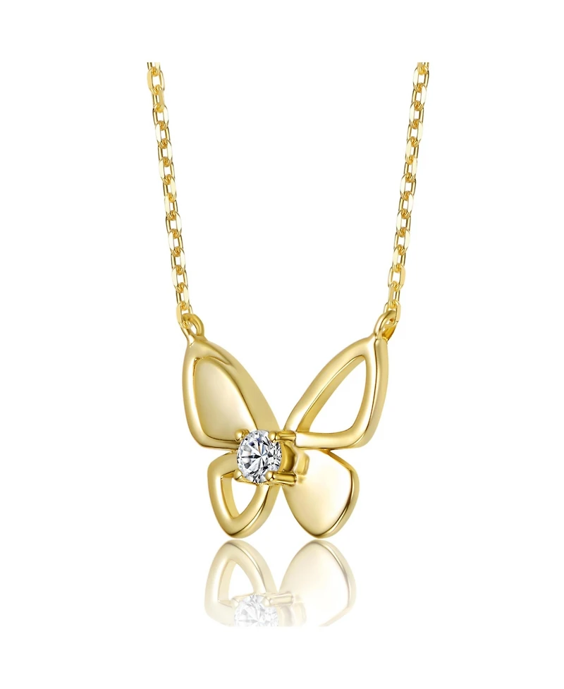 Rachel Glauber 14K Gold Plated with Clear Cubic Zirconia Butterfly Design Necklace