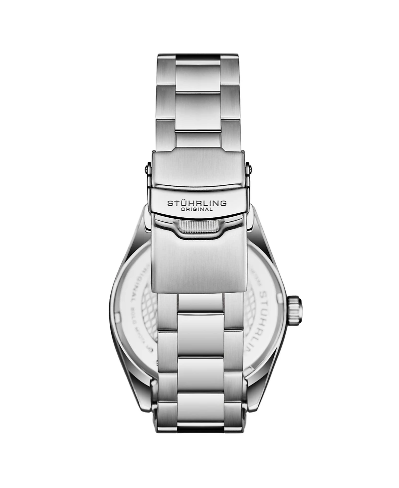 Stuhrling Vanguard 4069 Men's Quartz Watch – 42mm, Green Dial, Stainless Steel Bracelet, Fluted Bezel, Date, 100M Water Resistant