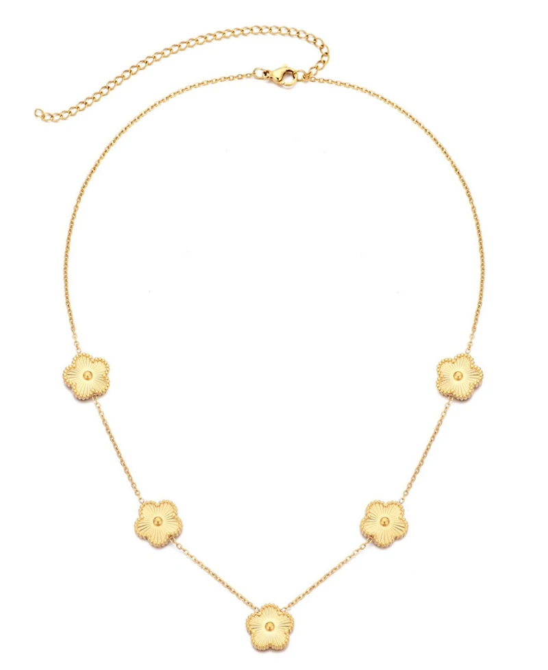 Adornia Tarnish Resistant Gold Five-Leaf Clover Station Necklace