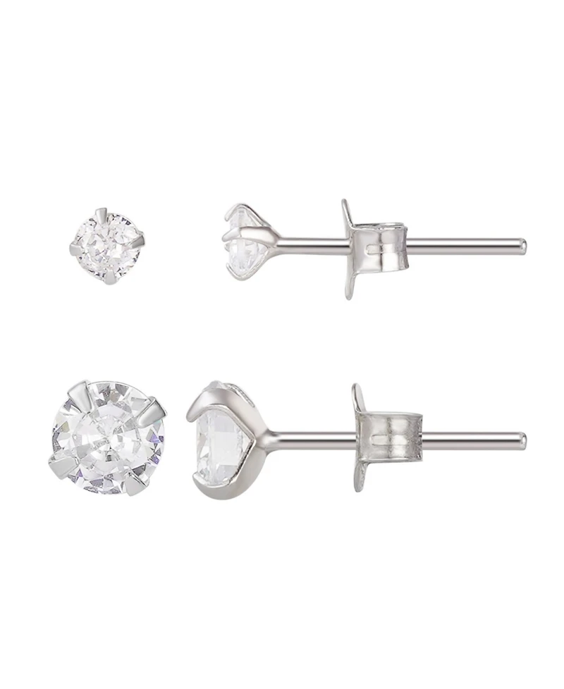 Adornia Sterling Silver Solitaire Stud Earrings Set