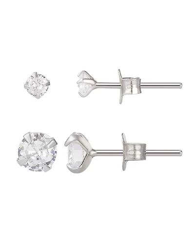 Adornia Sterling Silver Solitaire Stud Earrings Set