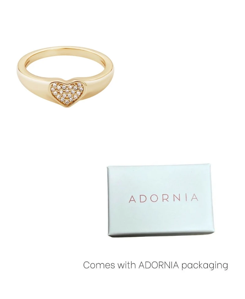Adornia Gold Cubic Zirconia Pave Heart Signet Pinky Ring