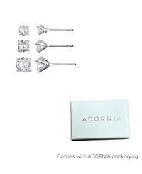 Adornia Silver Cubic Zirconia Three-Solitaire Stud Earring Set