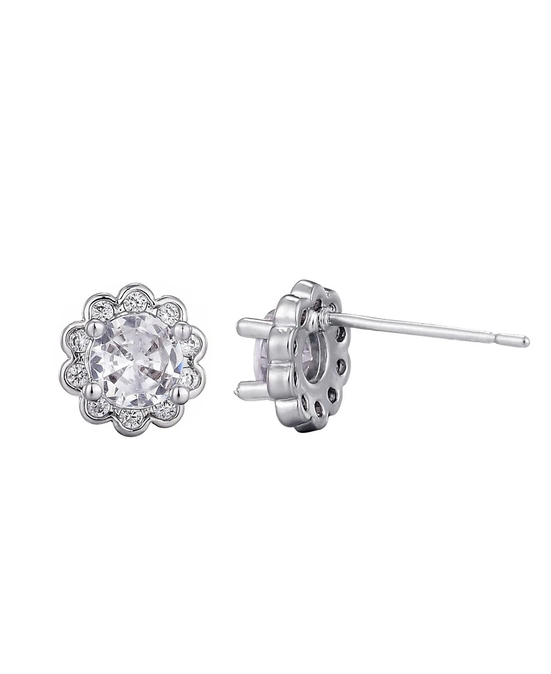 Adornia Silver Cubic Zirconia Floral Halo Stud Earrings