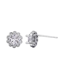 Adornia Silver Cubic Zirconia Floral Halo Stud Earrings