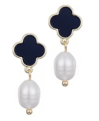 Adornia Gold Freshwater Pearl Black Clover Drop Earrings