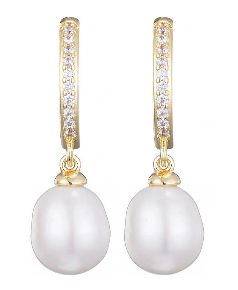 Adornia Gold Freshwater Pearl Cubic Zirconia Huggie Hoop Earrings