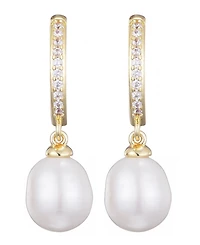 Adornia Gold Freshwater Pearl Cubic Zirconia Huggie Hoop Earrings