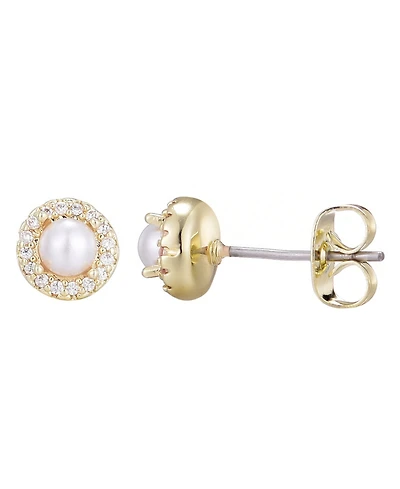Adornia Gold Freshwater Pearl Cubic Zirconia Halo Stud Earrings