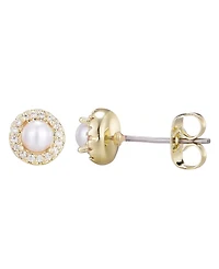 Adornia Gold Freshwater Pearl Cubic Zirconia Halo Stud Earrings