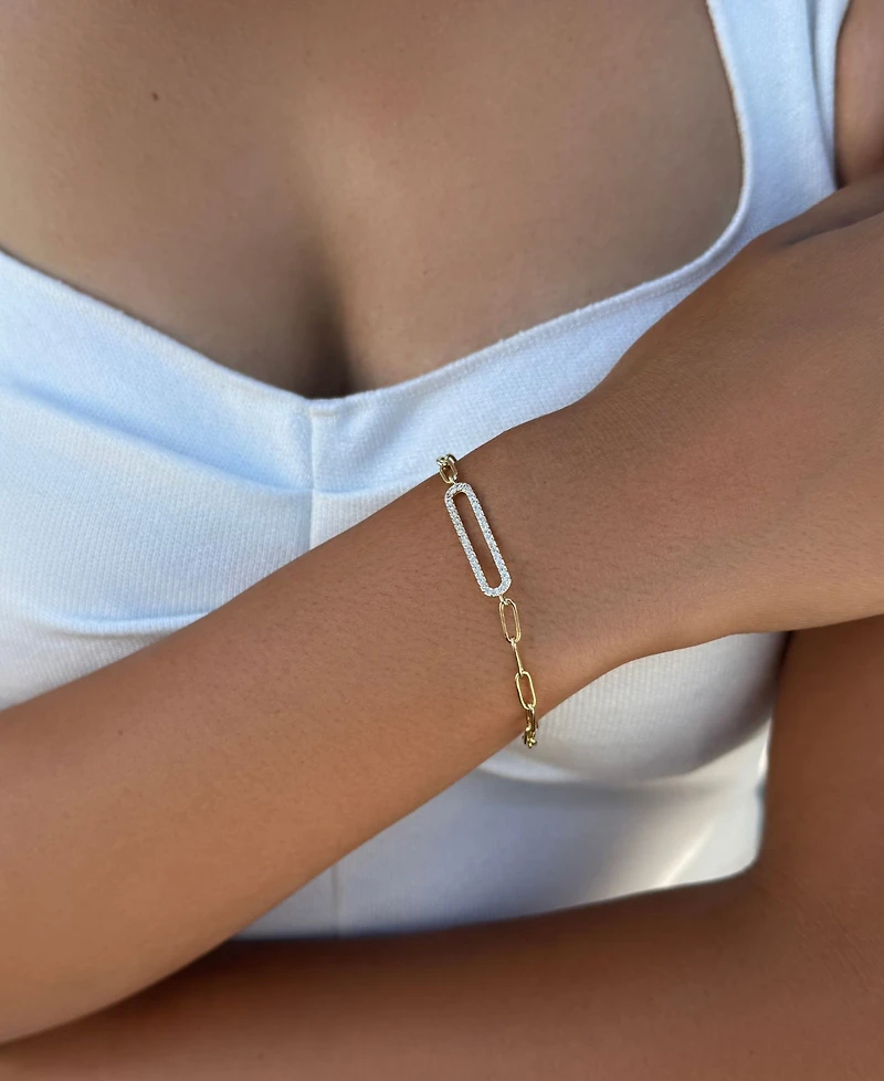 Adornia Gold Cubic Zirconia Elongated Pave Link Bracelet