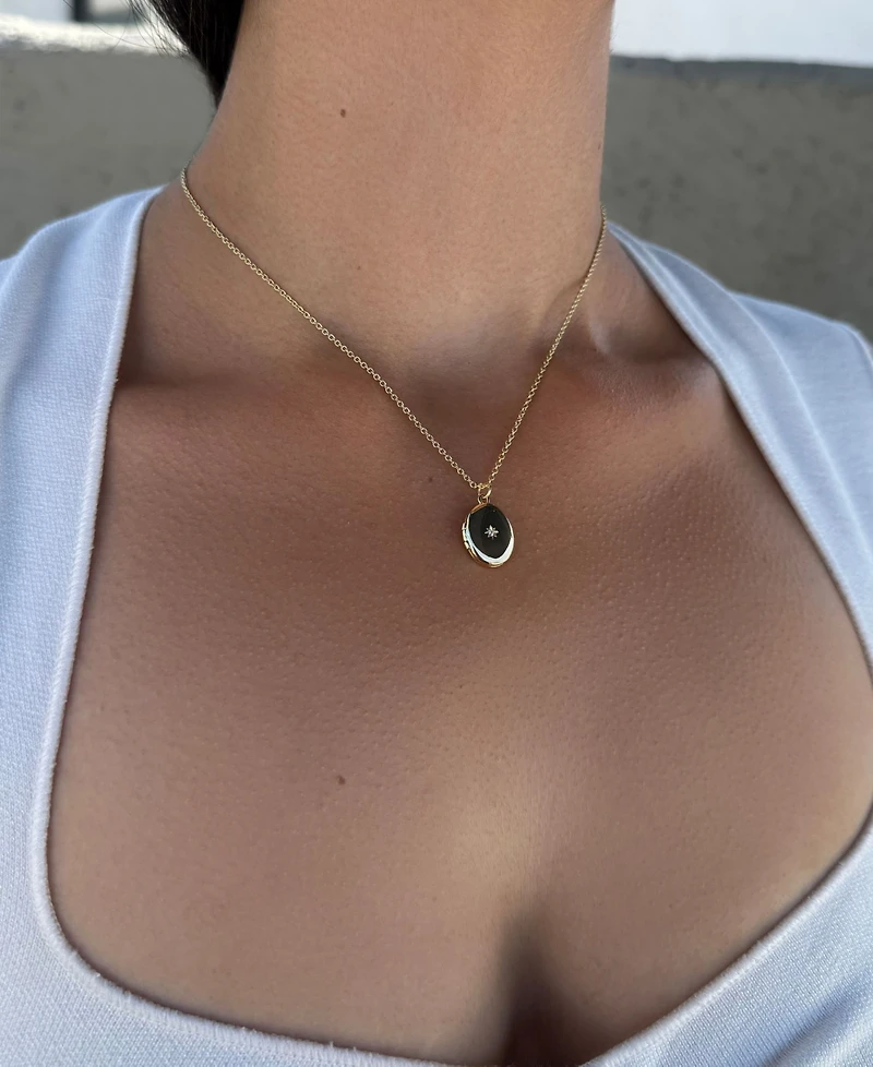 Adornia Gold Cubic Zirconia Oval Locket Starburst Necklace