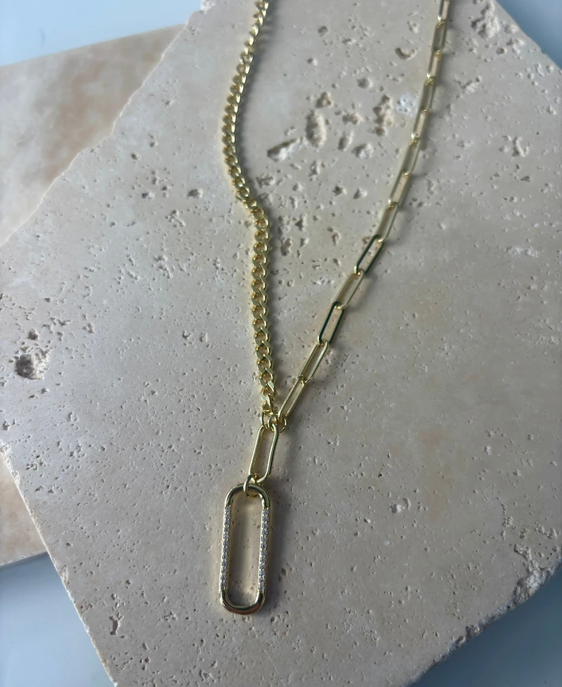 Adornia Gold Cubic Zirconia Mixed Chain Oval Pendant Necklace
