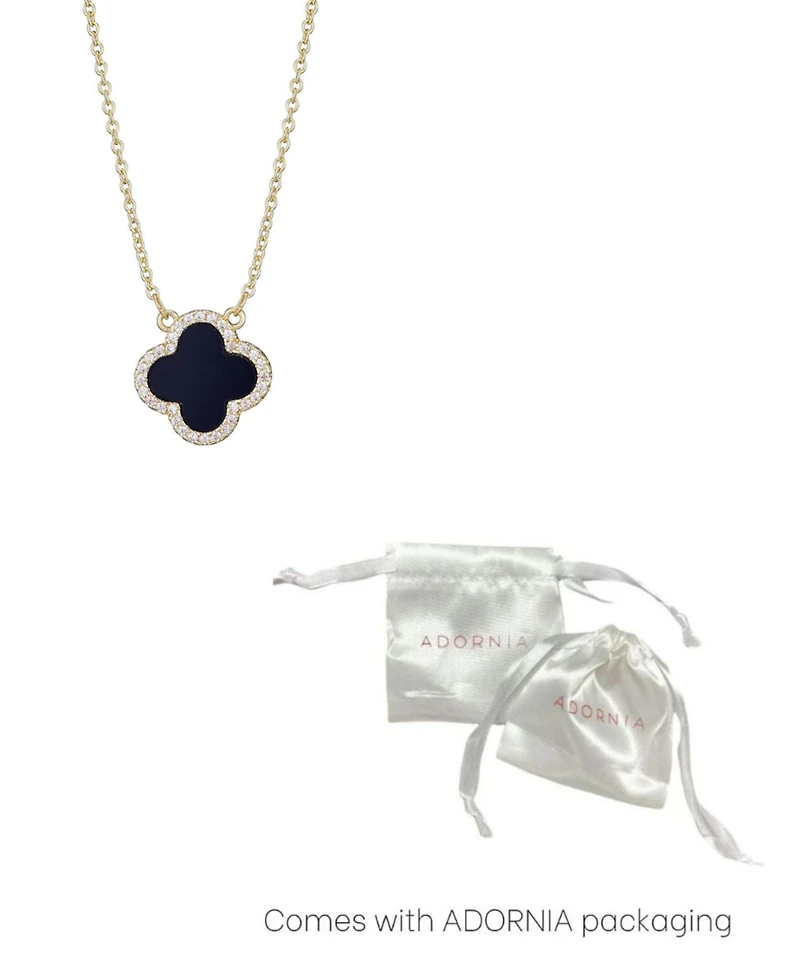 Adornia Gold Cubic Zirconia Black Clover Necklace