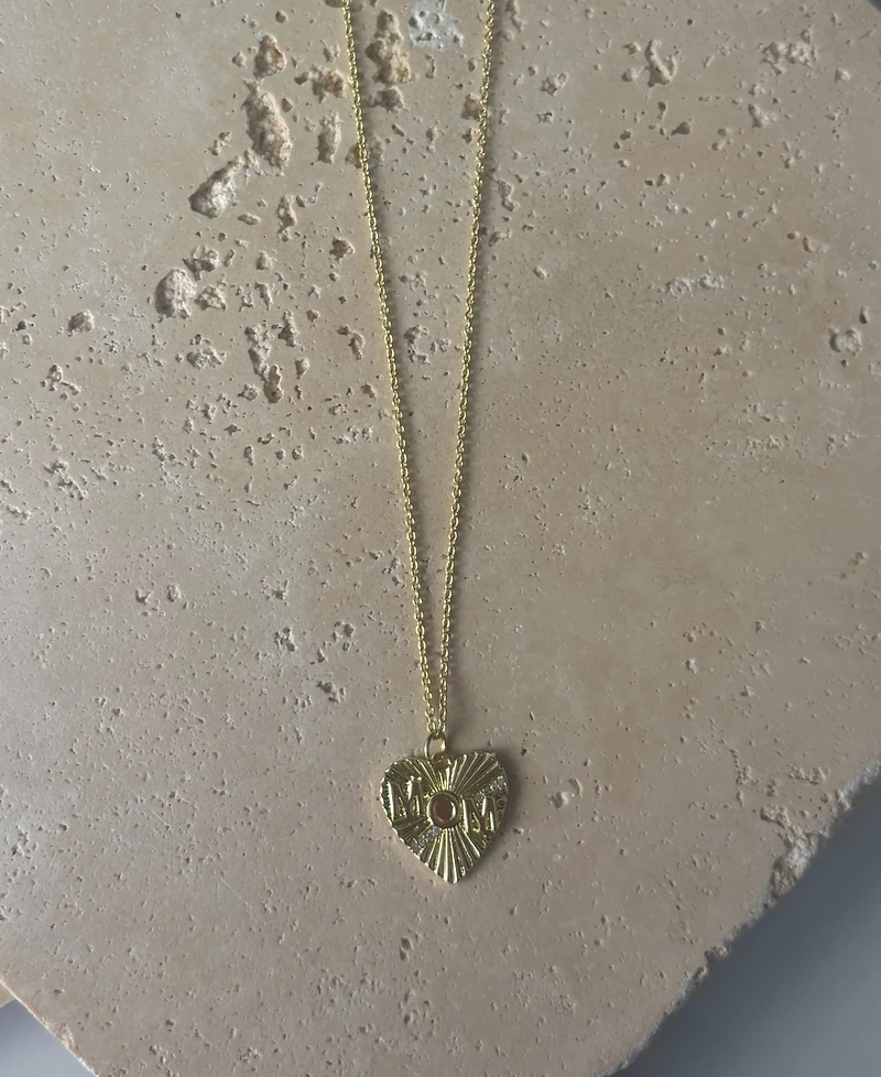 Adornia Gold Cubic Zirconia Fluted Heart Mom Necklace