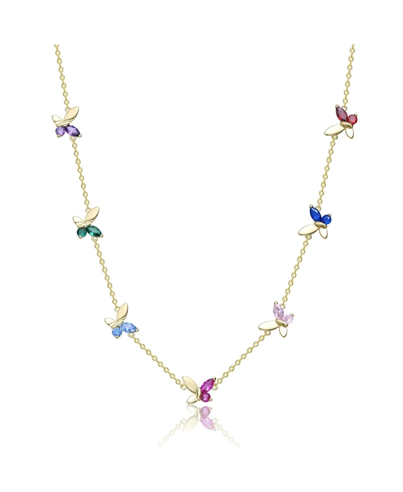 GiGiGirl 14K Gold Plated with Multi Colored Cubic Zirconia Butterfly Necklace