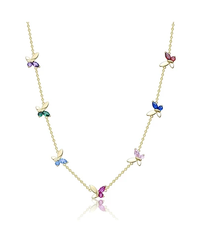 GiGiGirl 14K Gold Plated with Multi Colored Cubic Zirconia Butterfly Necklace