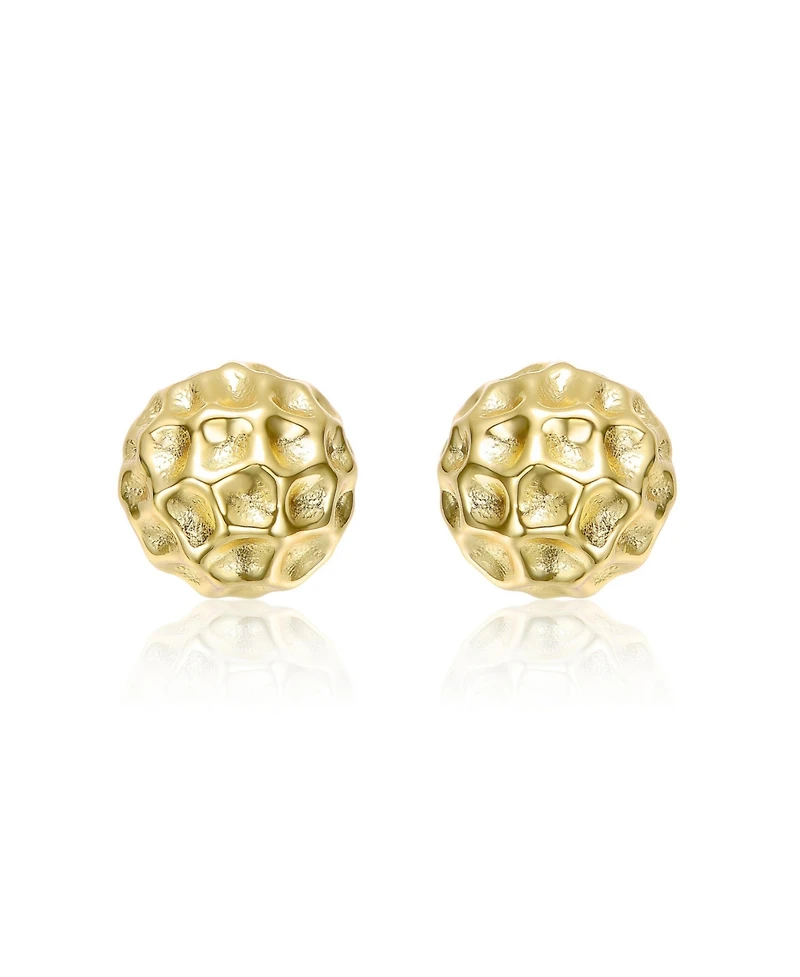 Genevive Sterling Silver 14K Gold Plated Honeycomb Textured Stud Earrings