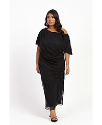 Fashion-szn Drop Shoulder Ruched Mesh Midaxi Dress