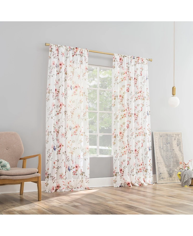 No. 918 Jennifer Floral Print Crushed Voile Sheer Rod Pocket Curtain Panel