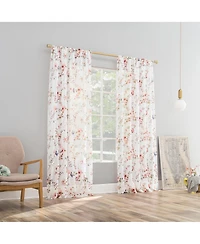 No. 918 Jennifer Floral Print Crushed Voile Sheer Rod Pocket Curtain Panel