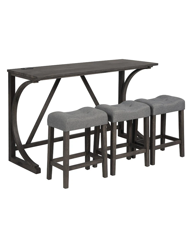 Casainc 4 Piece Bar Table Set with Power Outlet and 3 Padded Stools for Dining or Living Room