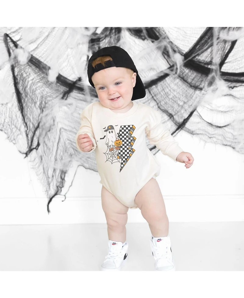 Sweet Wink Baby Boy Checker Ghost Halloween Long Sleeve Romper