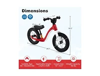 12-Inch Balance Bike with Adjustable Seat & Rotatable Handlebar – Red
