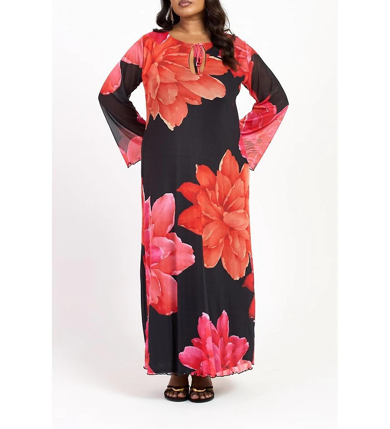 Fashion-szn Curve Women's Long Sleeve Floral Maxi Dress