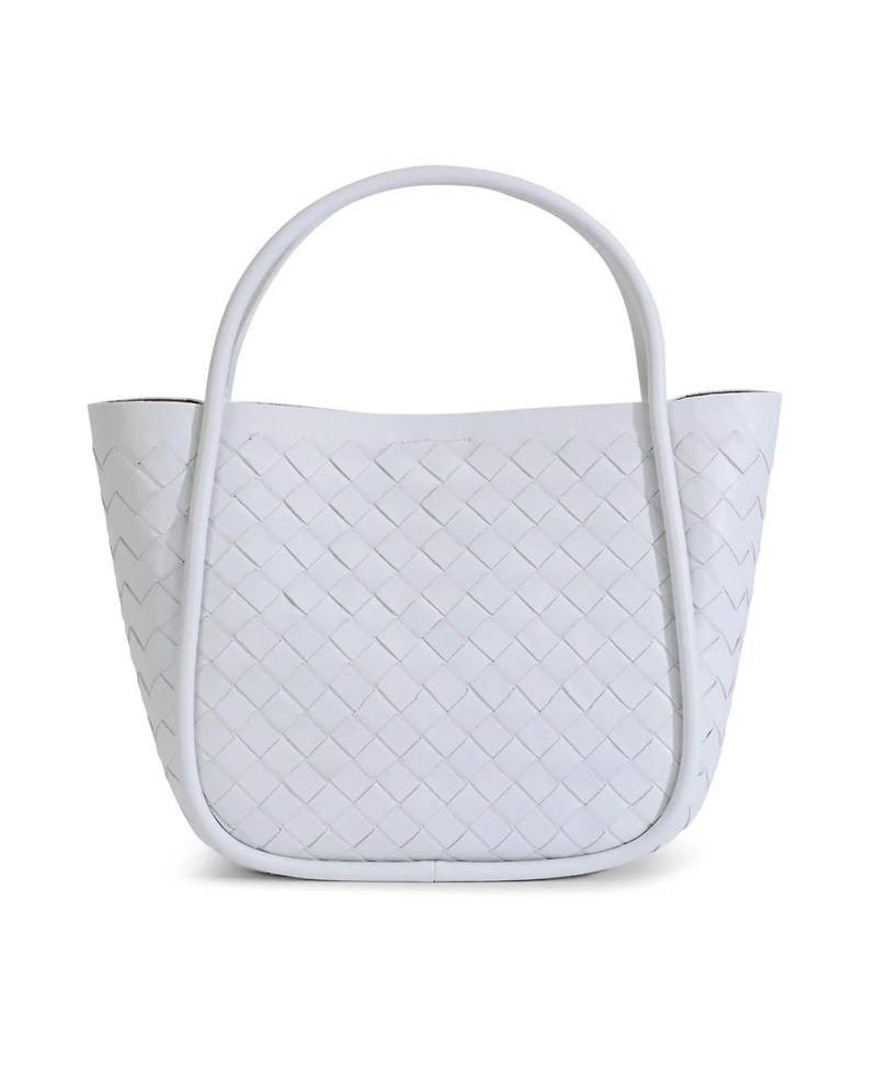 Women's White Woven Leather Top Handle Bag