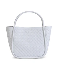 Women's White Woven Leather Top Handle Bag