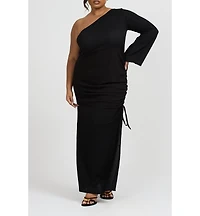 Fashion-szn Curve Women's One Shoulder Flare Sleeve Maxi Dress