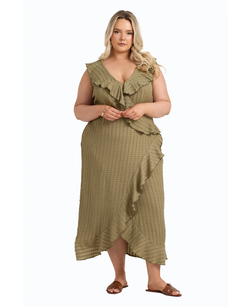Fashion-szn Curve Women's Ruffle Wrap Sleeveless Midi Dress
