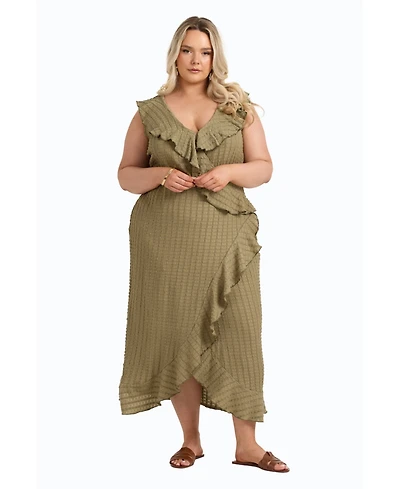 Fashion-szn Curve Women's Ruffle Wrap Sleeveless Midi Dress